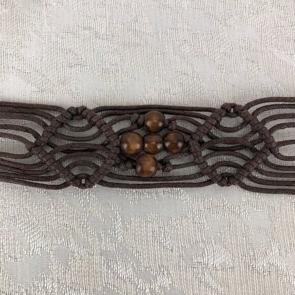 Macrame Brown Bohemian 54” Knotted Cord Belt with Brown Beads and End Tassels - Picture 5 of 8